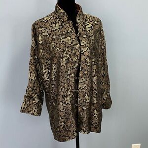 Handmade Tang-style Chinese Dragon Motif Brocade Jacket Black and Gold Lined